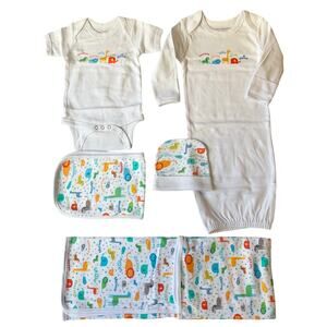 Set of 5 Baby Boy Girl Shirt Sleepwear Hat Blankets Long Sleeve size 0-6M White